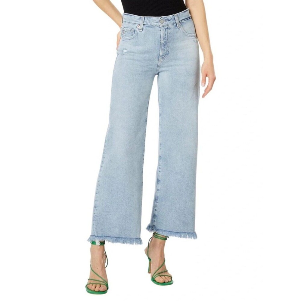 AG Adriano Goldschmied Saige Wide Leg Crop Jeans High Rise Fit Frayed Raw Hem